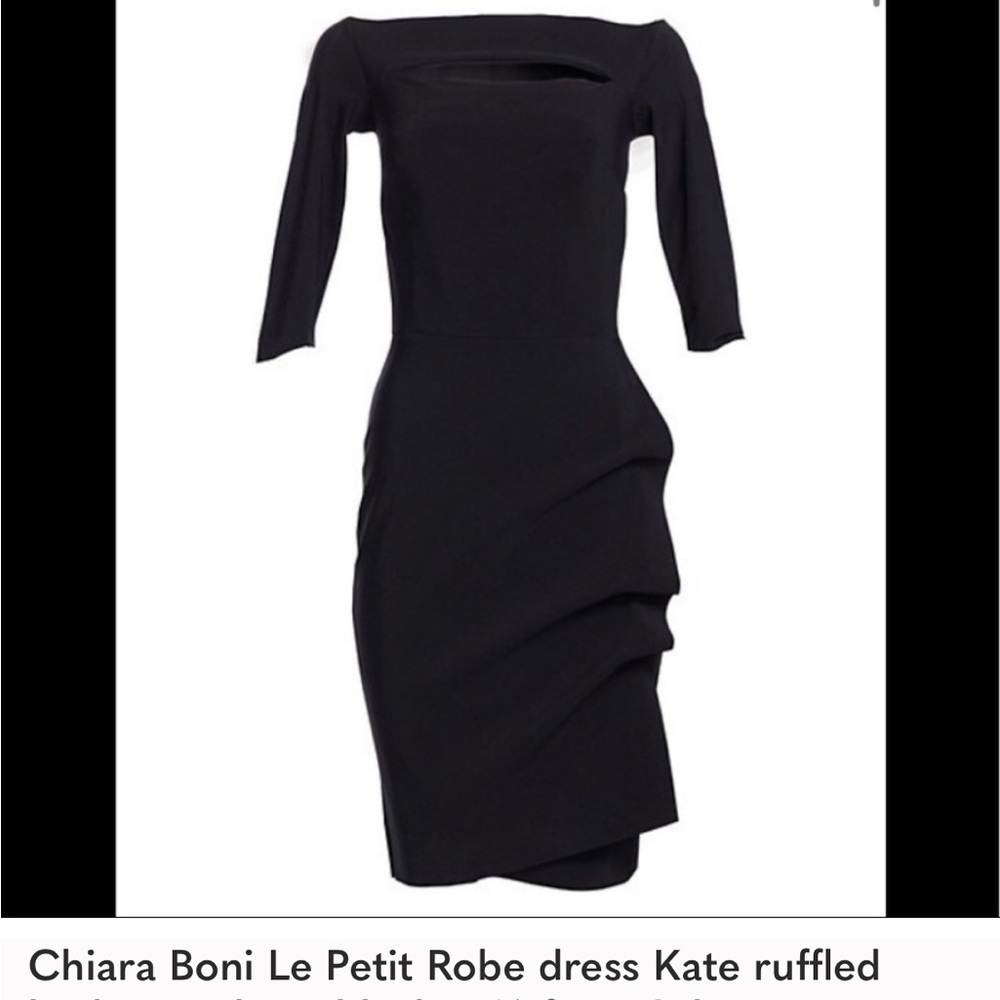 Chiara Boni ruffled Black dress black size stretch off shoulder slits body con - Picture 5 of 6